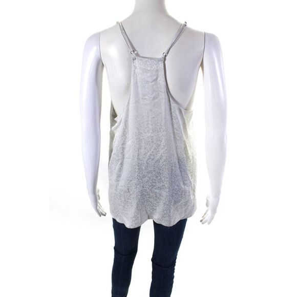 Ellelauri Women's Scoop Neck Spaghetti Straps Silk Blouse Silver Size L - Picture 3 of 5